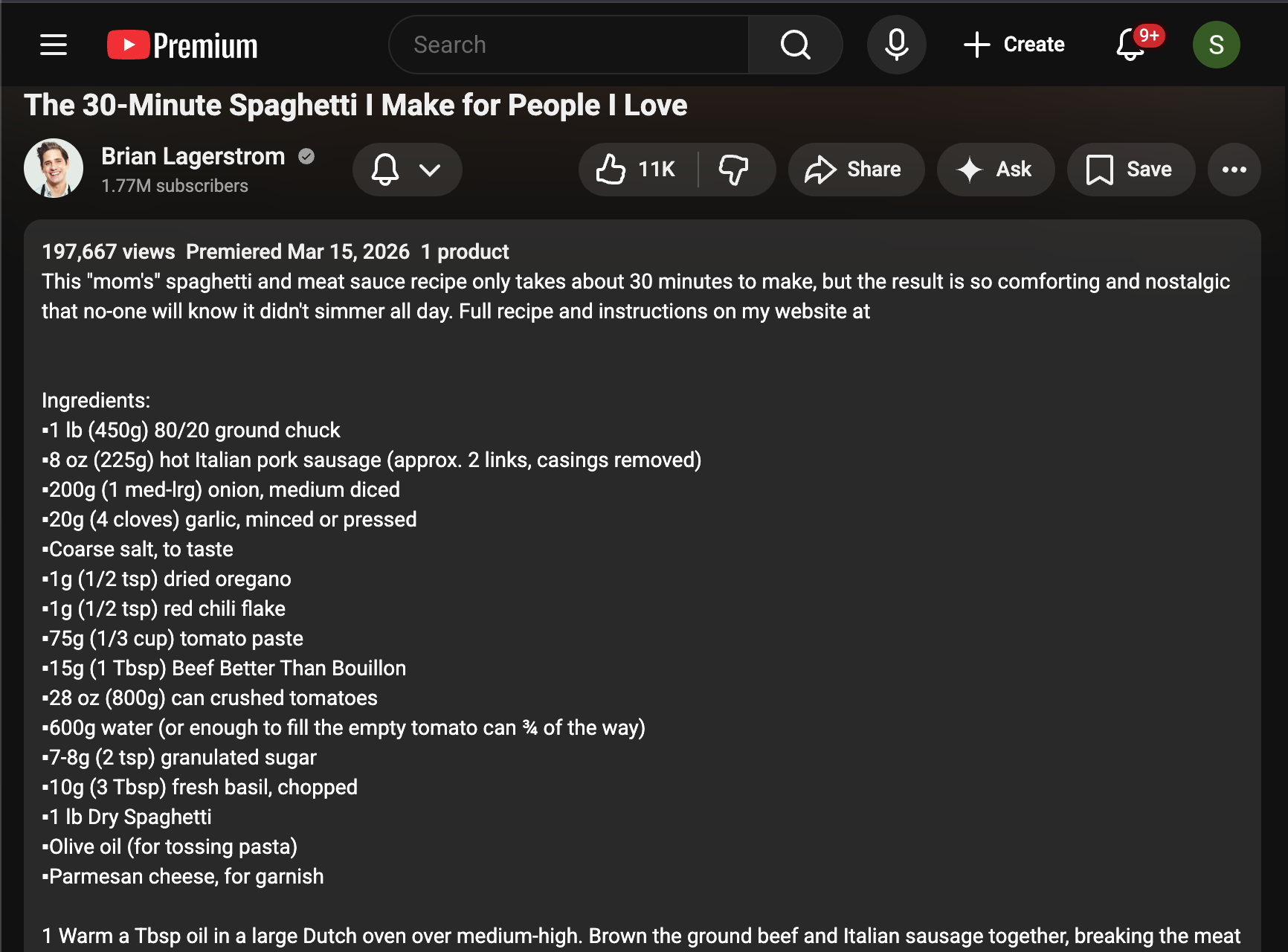 YouTube video: The 30-Minute Spaghetti I Make for People I Love by Brian Lagerstrom