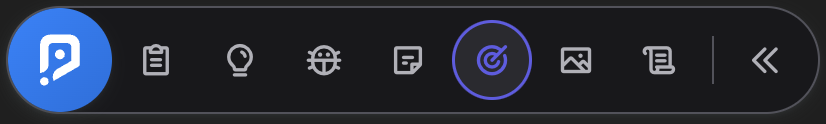 PluckShot horizontal Floating Toolbar with seven mode buttons
